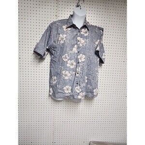 Cooke Street Reverse Fabric Aloha Hawaiian floral Shirt Mens Blue White SZ XL